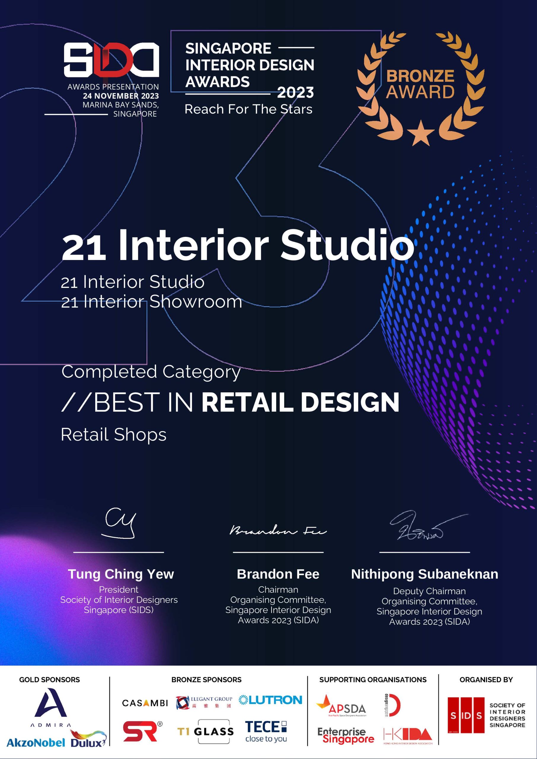 Singapore Interior Design Awards retail design recognition